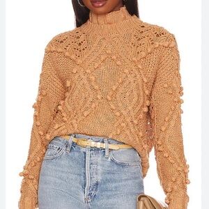 Lovers and Friends Daybreak Pom Sweater Women XS Tan Loose Knit Neutral Pullover